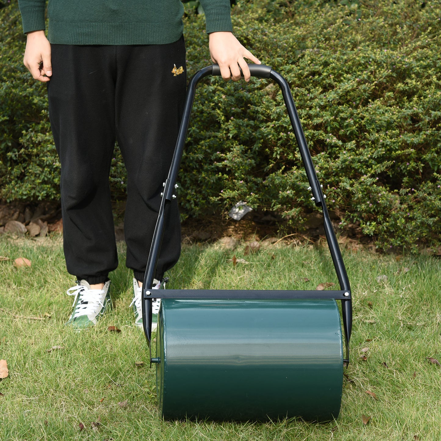 Outsunny gazonrol, tuinrol met U-greep, 31 cm diameter, 30 cm werkbreedte, 40 L water/zandvulling, metaal, groen