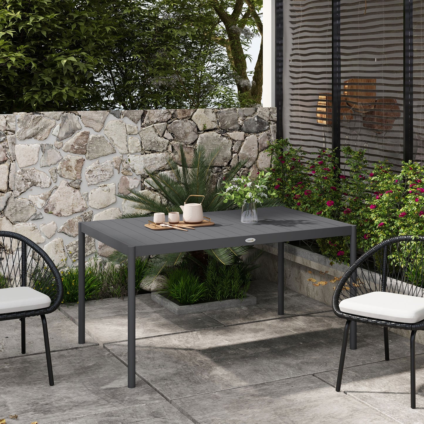 Outsunny tuintafel, buitentafel, weerbestendig, aluminium, 145 x 90 x 74 cm, donkergrijs