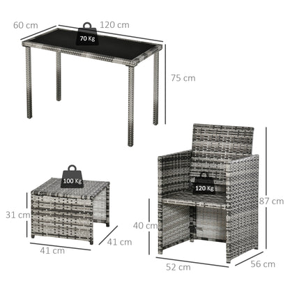 Outsunny polyrattan zitset voor 4 personen, eetset, tuinset met kussens, grijs