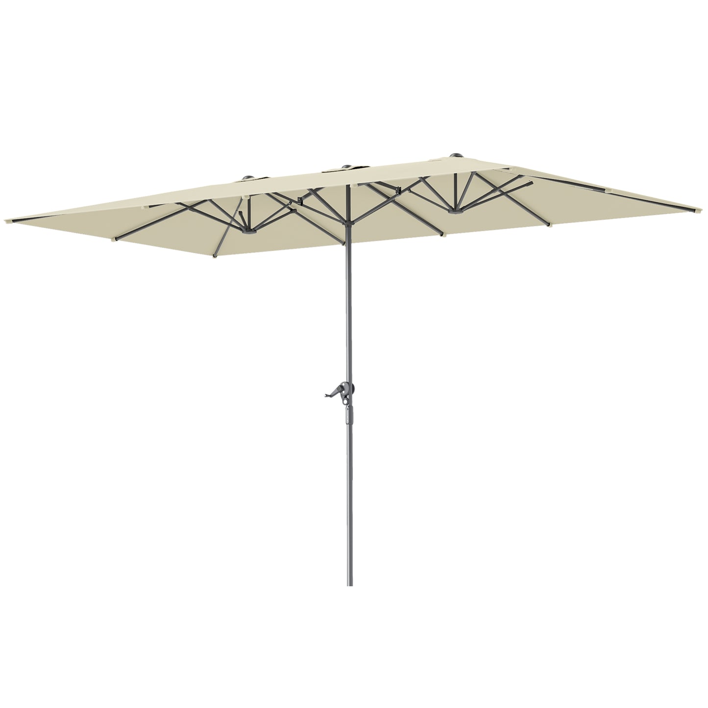 Outsunny dubbelzijdige parasol, 451 x 264 cm, zwengelsysteem, 12 metalen baleinen, aluminium paal, crèmewit