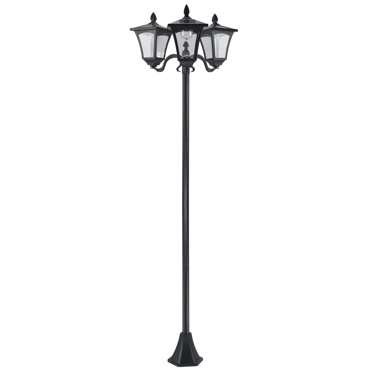 Outsunny Solar Tuinlantaarn met 3 Lampen, RVS Paal, 120 Lumen LED, 51,5x47x182,5cm, IP44 Bescherming, voor Tuin en Balkon, Zwart
