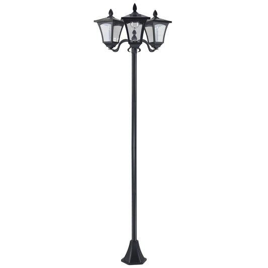 Outsunny Solar Tuinlantaarn met 3 Lampen, RVS Paal, 120 Lumen LED, 51,5x47x182,5cm, IP44 Bescherming, voor Tuin en Balkon, Zwart