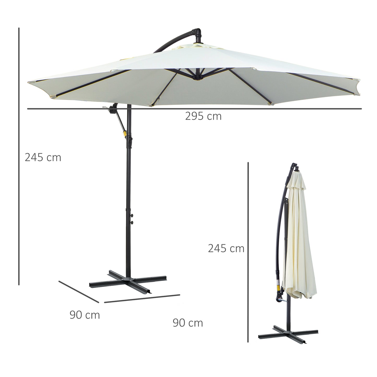 Outsunny Parasol met slinger, weerbestendig, 3 m x 3 m x 2,5 m, staal, polyester