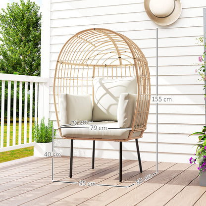 Outsunny Ei-vormige rotan fauteuil met afneembaar kussen, rotan stoel voor buiten 95 x 80 x 155 cm Beige