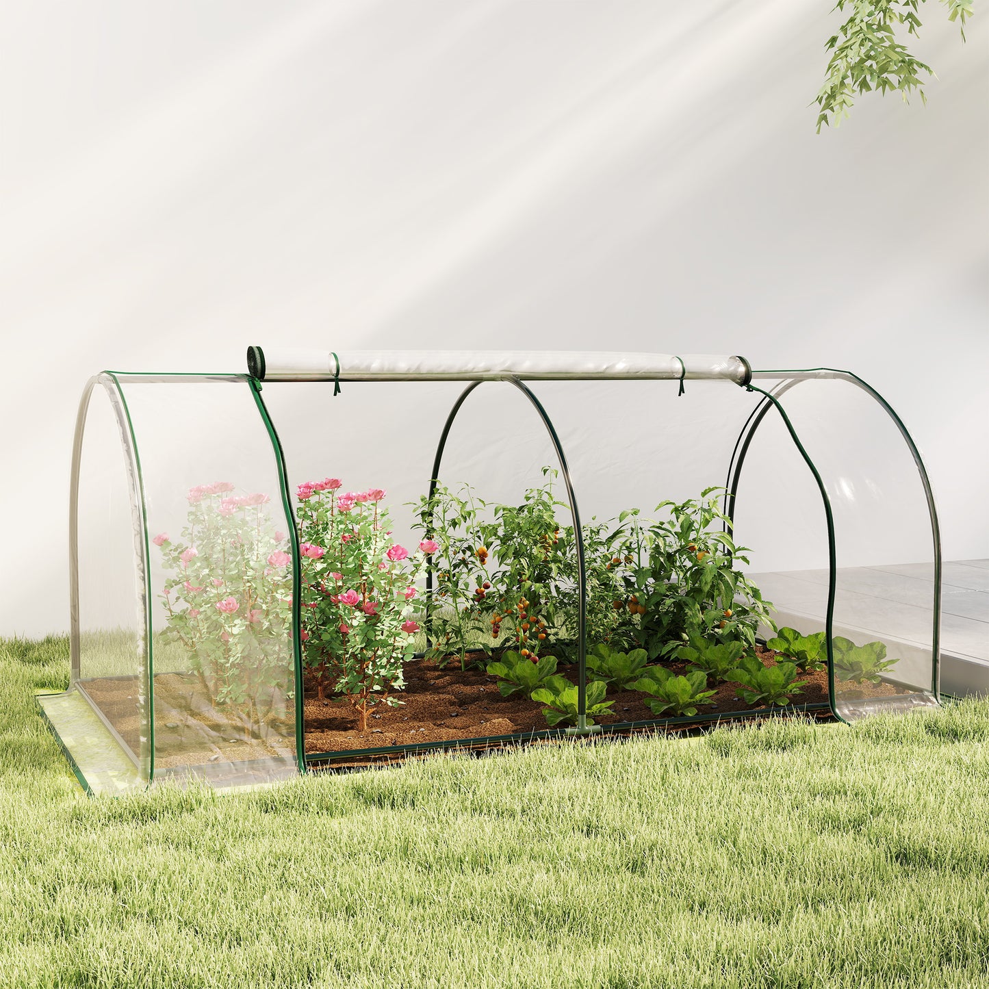 Outsunny Kas, Broeikas met Deur, Kweekkas, Plantenkas, Staal, Kunststof, 250 x 100 x 80 cm, Groen