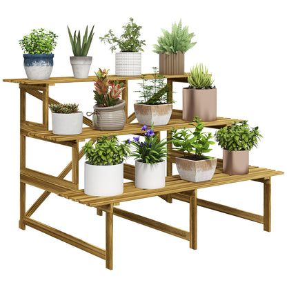 Outsunny Plantenstandaard, Bloemenstandaard, Bloemenplank, Plantenplank, Bloemenstandaard, 3 lagen, Dennenhout, 120 x 80 x 78 cm