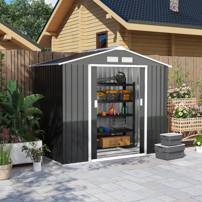 Outsunny tuinhuis met schuifdeuren, 2,13 x 1,30 x 1,85 cm, metaal, antracietgrijs