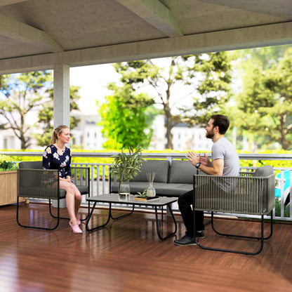 Outsunny tuinmeubelset van polyrotan, loungeset met bank, fauteuil, tafel, kussens, weerbestendig, 116 x 60 x 69 cm, bruin + donkergrijs