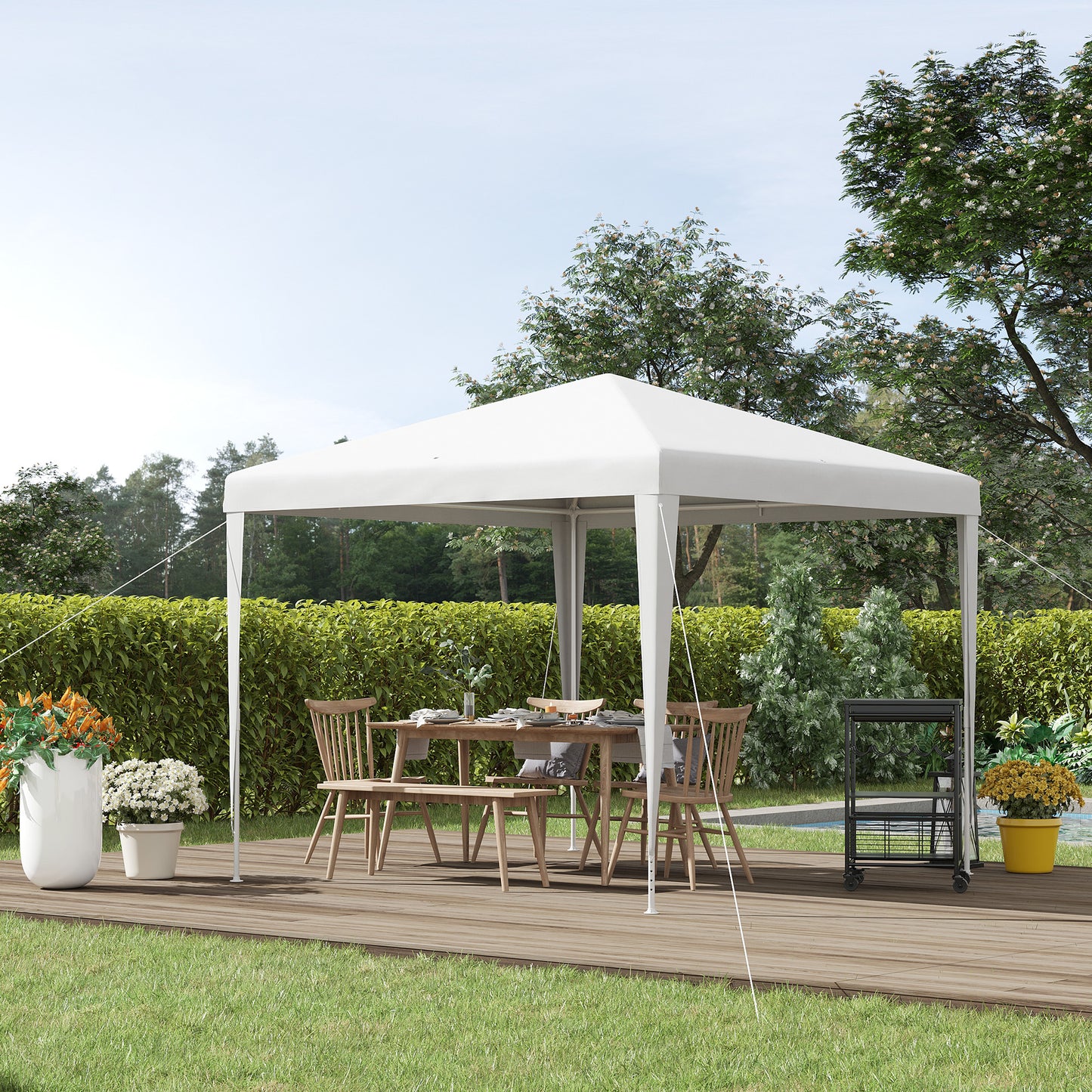 Outsunny Pavilion 2,7x2,7m Rechthoekige waterafstotende, stevige winterbestendige paviljoentent, tuintent, tuinpaviljoen, partytent voor kamperen, tuin, wit