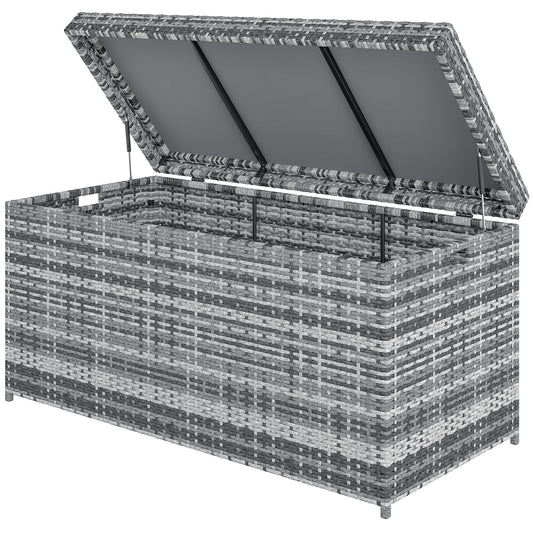 Outsunny Rattan Opbergbox 380L Weerbestendige Kussenbox met Deksel UV-bestendig 130 x 61 x 65 cm Donkergrijs